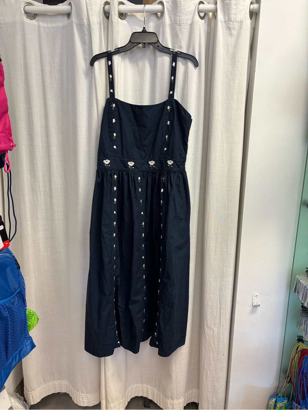 Fanm Mon Hulya Navy Midi Dress with White Floral Embroidery - Picture 4 of 5